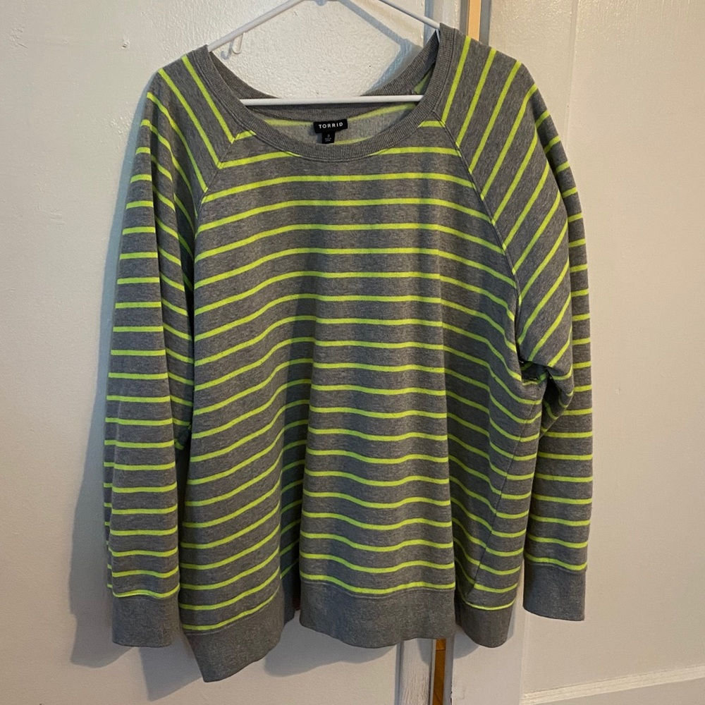 Torrid pullover sweatshirt with chartreuse stripes